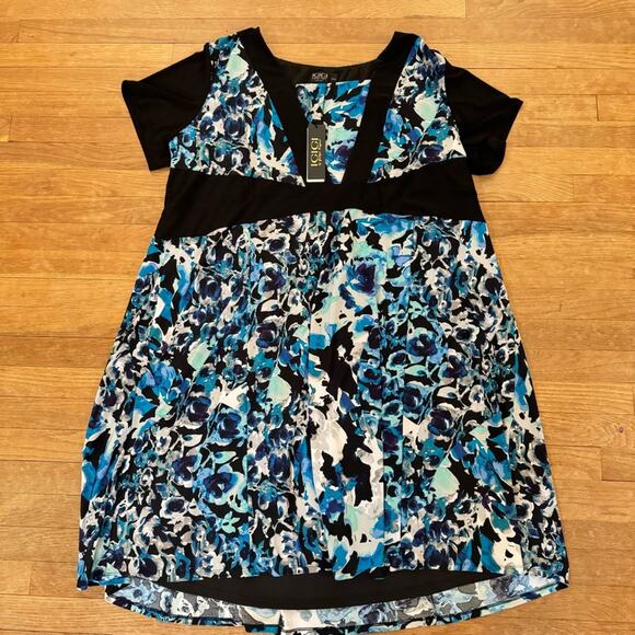 NWT IGIGI black blue short sleeve a-line midi dress size 26 / 28 b14 - Picture 1 of 5
